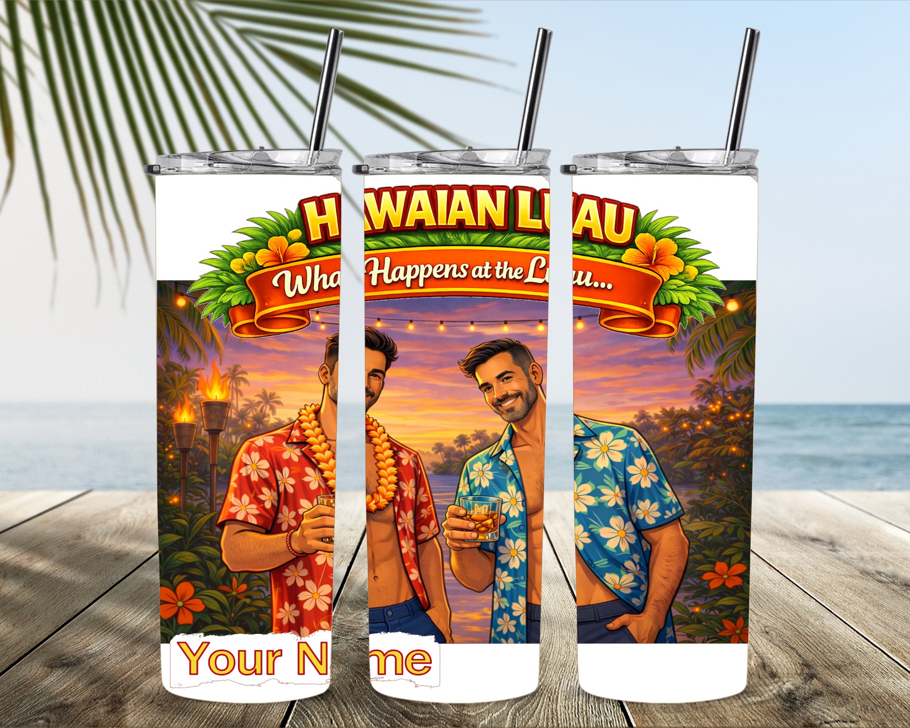 Hawaiian Luau Party Edition Skinny Tumbler – 20 or 30 oz - Image 2