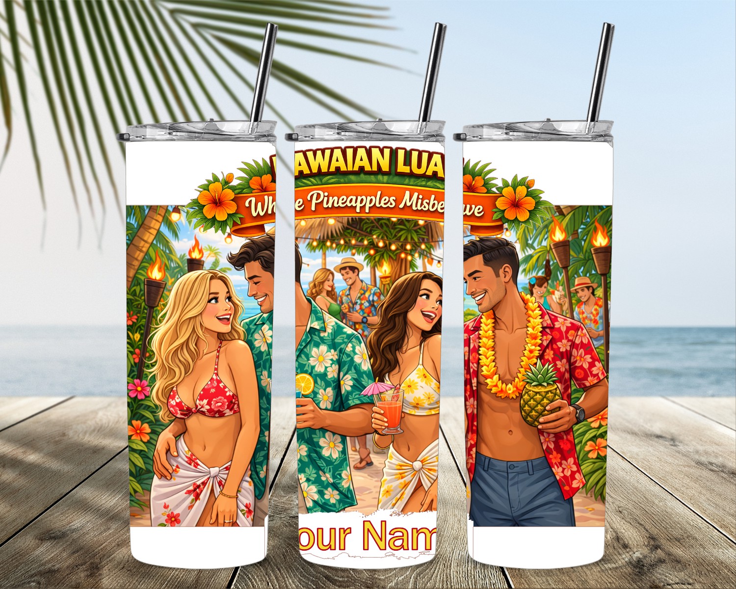 Hawaiian Luau Party Edition Skinny Tumbler – 20 or 30 oz - Image 8