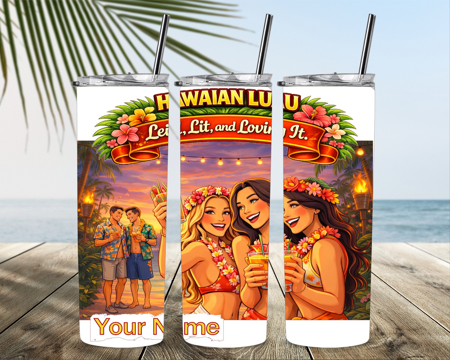 Hawaiian Luau Party Edition Skinny Tumbler – 20 or 30 oz - Image 5